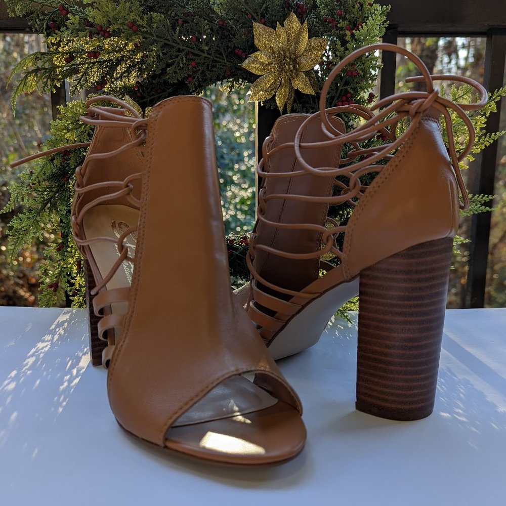 SBICCA Adette Ankle Wrap Open Toe Sandals Size 10 Tan Leather Brand New